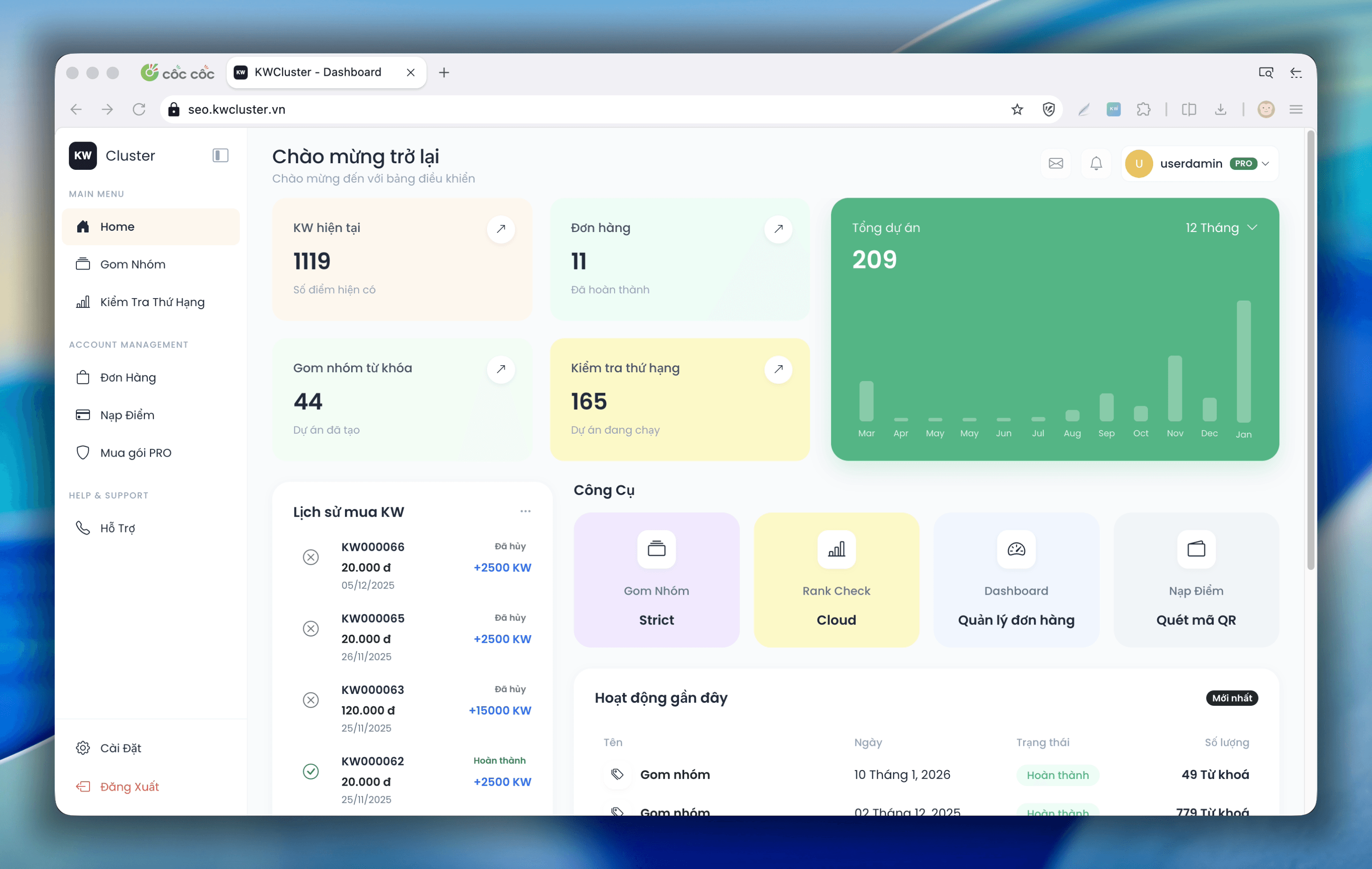 Giao diện dashboard minh họa